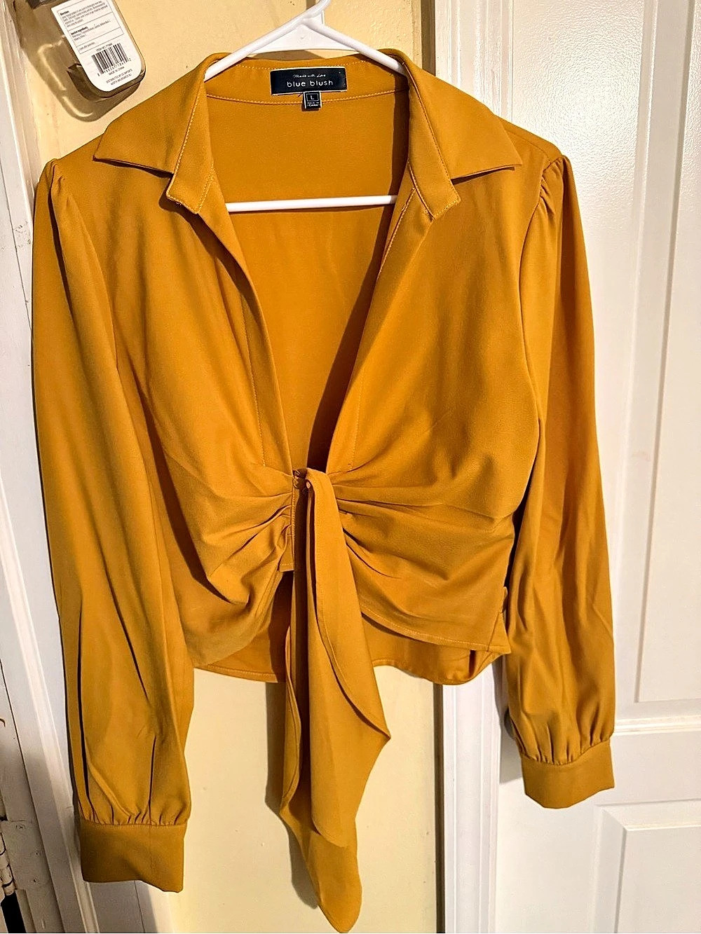 Women'Small Tie Front Blouse in Yellow Size Large